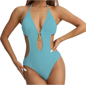 Womens Tummy Control Swimsuits 2025 Trendy Sexy Cutout One Piece Bathing Suits Padded Deep V-Neck Backless Swimwear