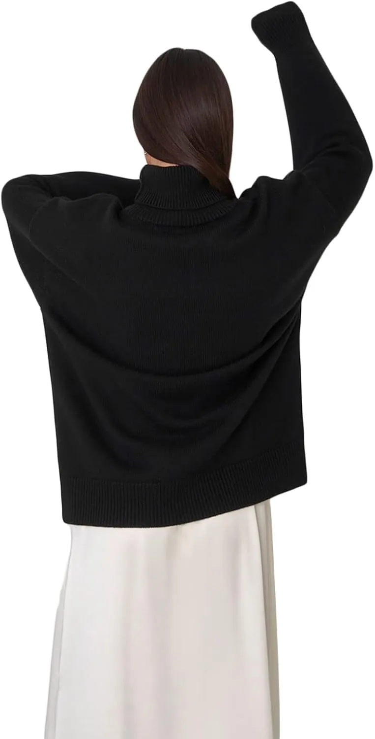 Women's Turtleneck Sweater Long Sleeve Ribbed Cable Knit Pullover Tops Comfy Oversized Solid Color Jumper Tops Knitwear