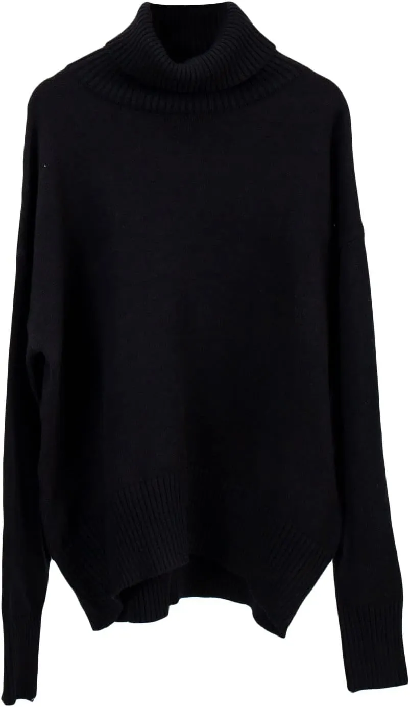 Women's Turtleneck Sweater Long Sleeve Ribbed Cable Knit Pullover Tops Comfy Oversized Solid Color Jumper Tops Knitwear
