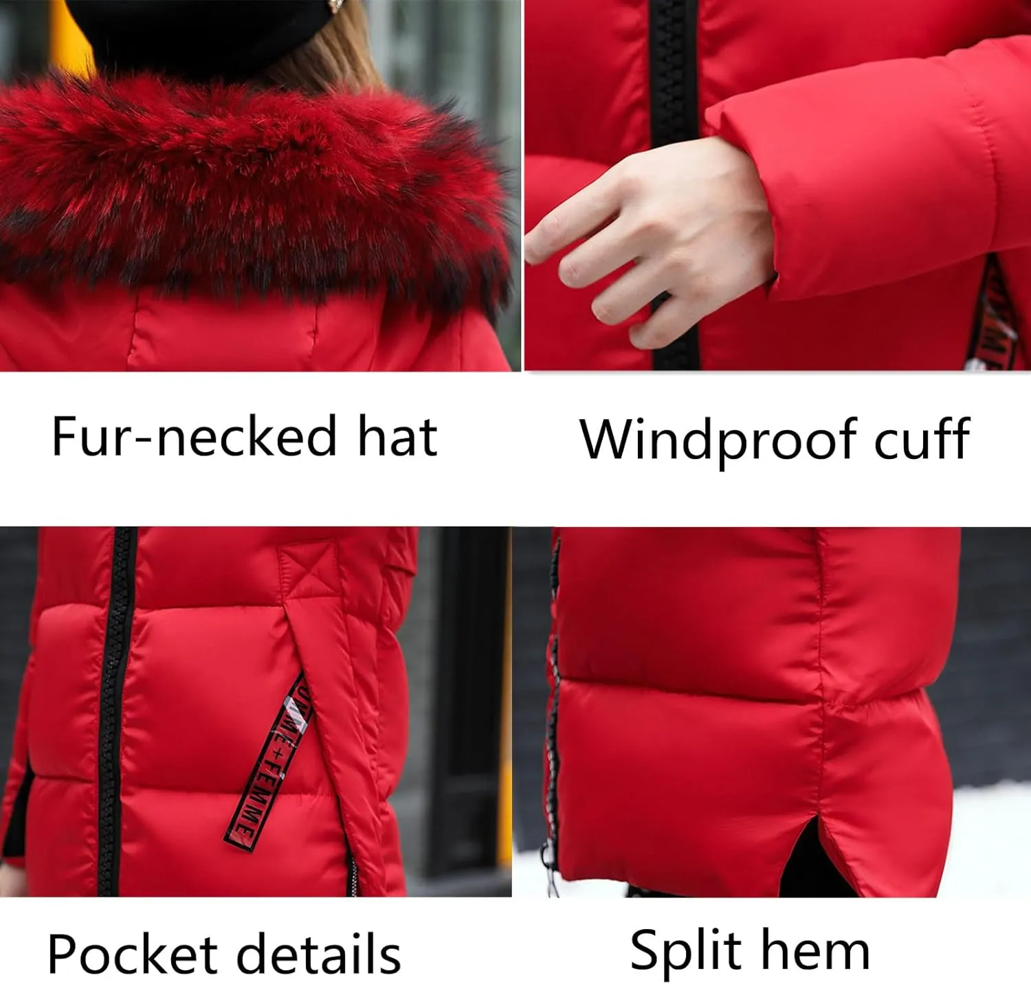 Womens Warm Down Jacket Winter Long Puffer Coats with Fur Hood,Outdoor Maxi Length Windproof Thick Quilted Outerwear