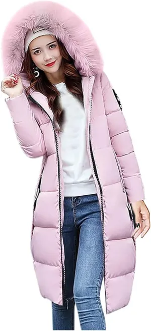 Womens Warm Down Jacket Winter Long Puffer Coats with Fur Hood,Outdoor Maxi Length Windproof Thick Quilted Outerwear