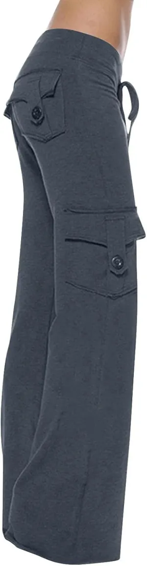 Womens Wide Leg Cargo Pants High Waisted Pants Plus Size Flare Leggings Baggy Pants Flare Yoga Pants with Pockets