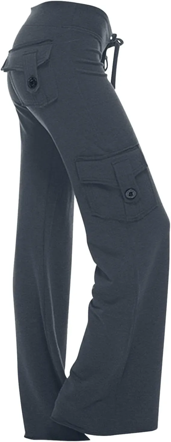 Womens Wide Leg Cargo Pants High Waisted Pants Plus Size Flare Leggings Baggy Pants Flare Yoga Pants with Pockets