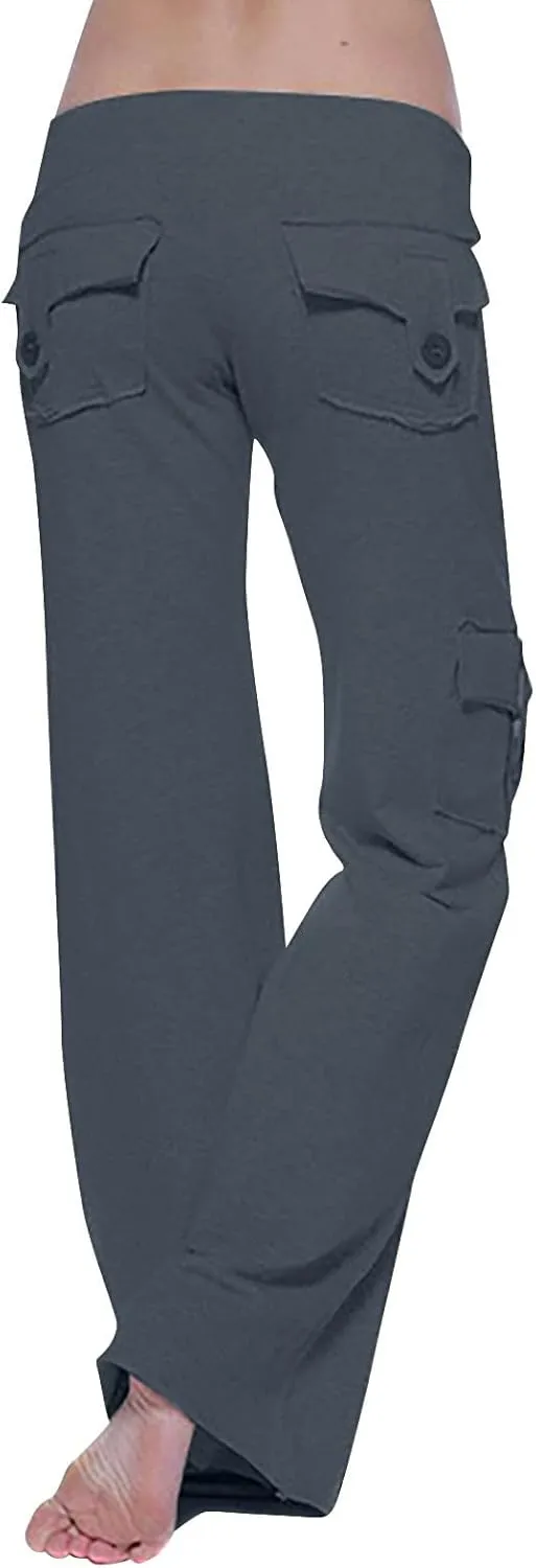 Womens Wide Leg Cargo Pants High Waisted Pants Plus Size Flare Leggings Baggy Pants Flare Yoga Pants with Pockets