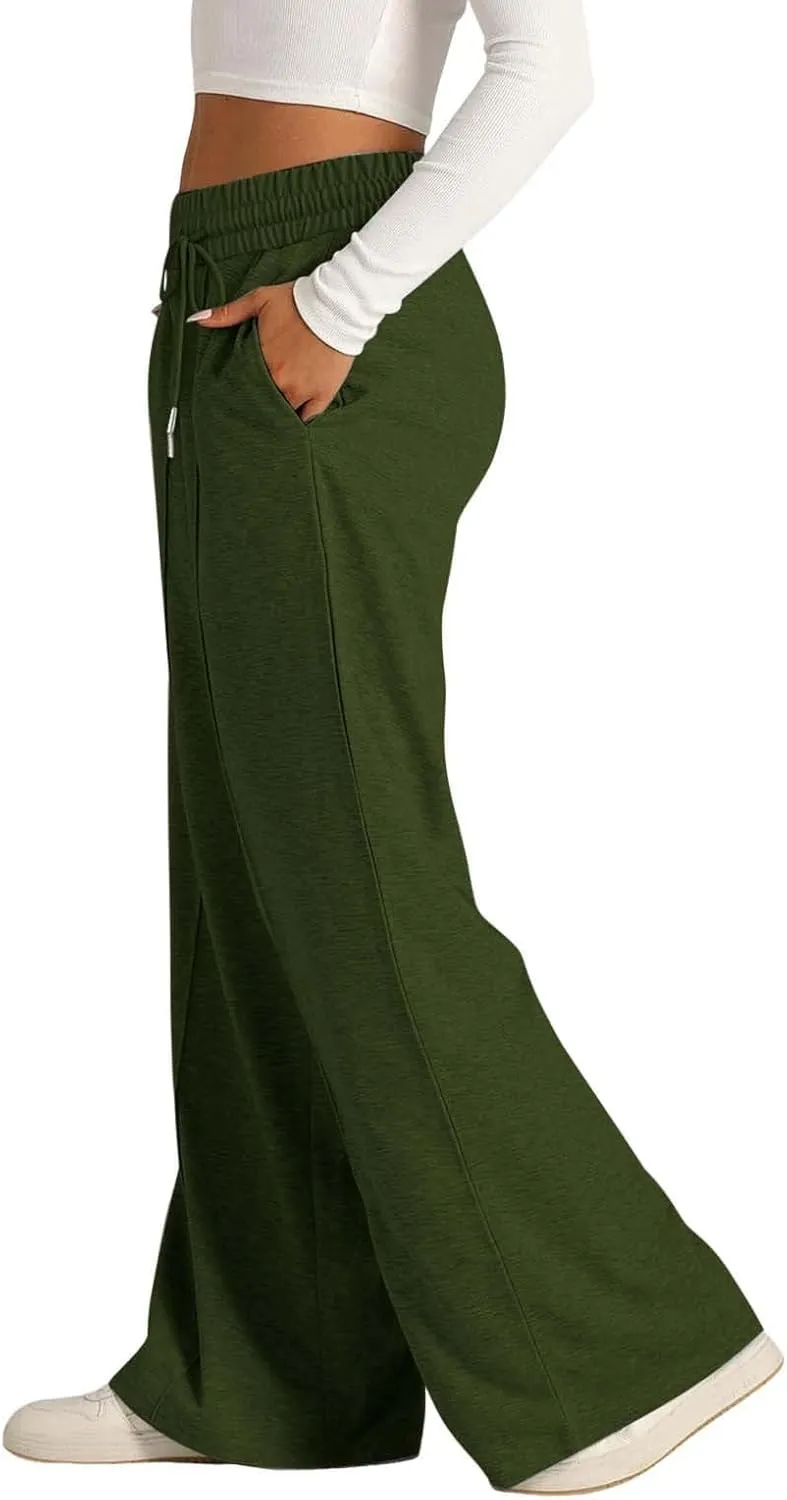Womens Wide Leg Sweatpants High Waist Cotton Baggy Casual Drawstring Sports Athletic Sweat Pants with Pockets