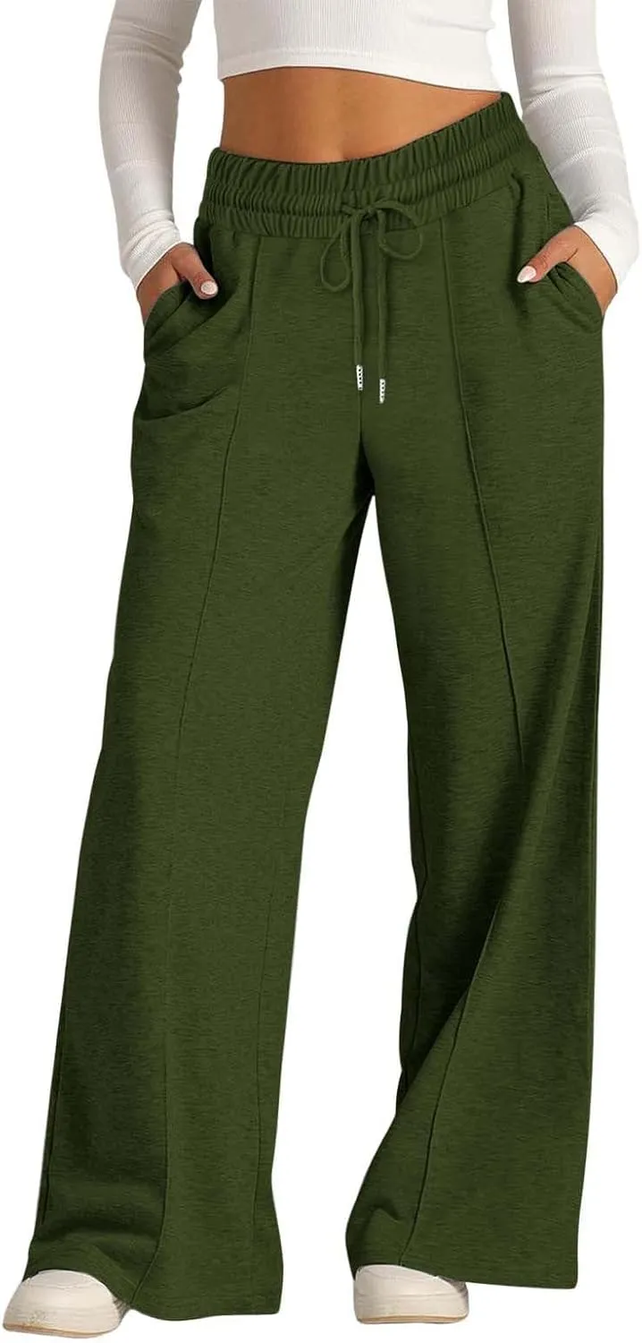 Womens Wide Leg Sweatpants High Waist Cotton Baggy Casual Drawstring Sports Athletic Sweat Pants with Pockets