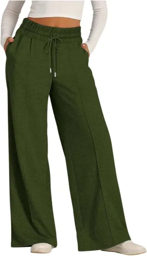 Womens Wide Leg Sweatpants High Waist Cotton Baggy Casual Drawstring Sports Athletic Sweat Pants with Pockets