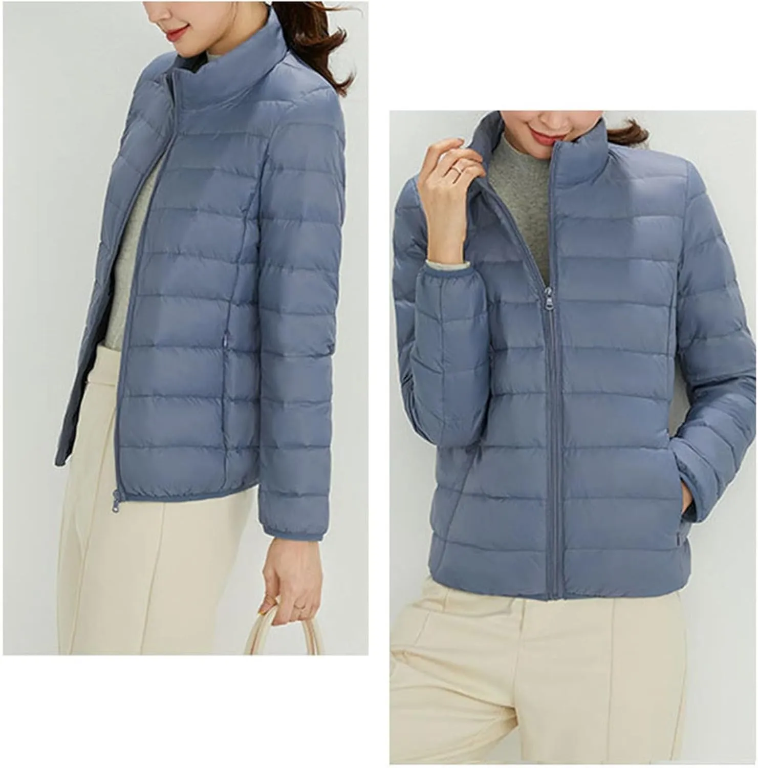 Women's Winter Casual Quilted Jackets Faux Fur Removable Hood Winter Jacket Parka Full Zip Black Padded Coats