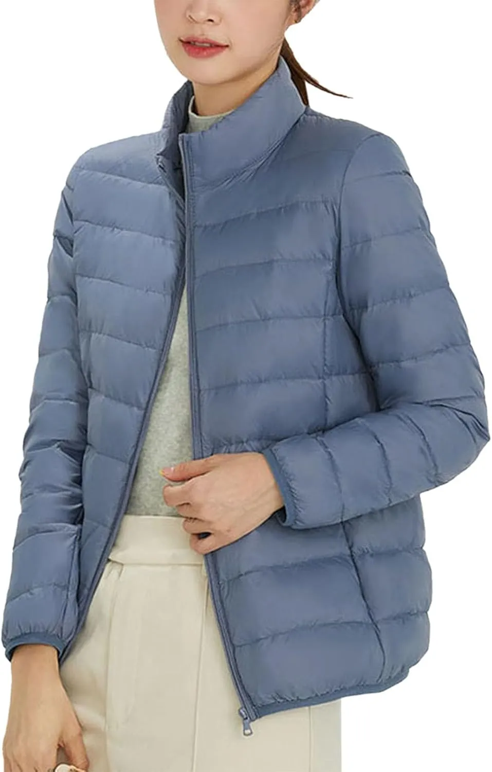 Women's Winter Casual Quilted Jackets Faux Fur Removable Hood Winter Jacket Parka Full Zip Black Padded Coats