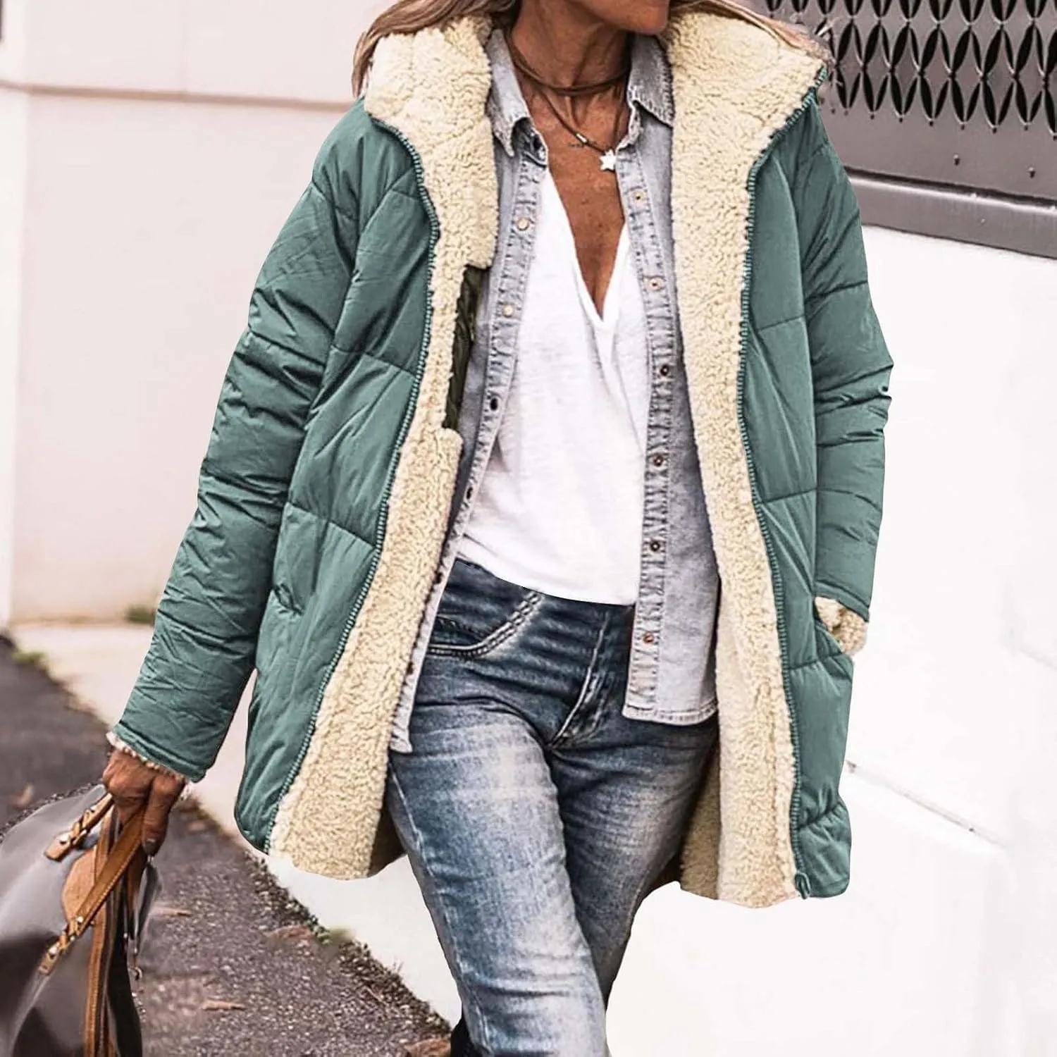 Womens Winter Coats Fleece Lined Thicken Puffer Jackets Sherpa Warm Waterproof Parka Outwear With Fur Hood
