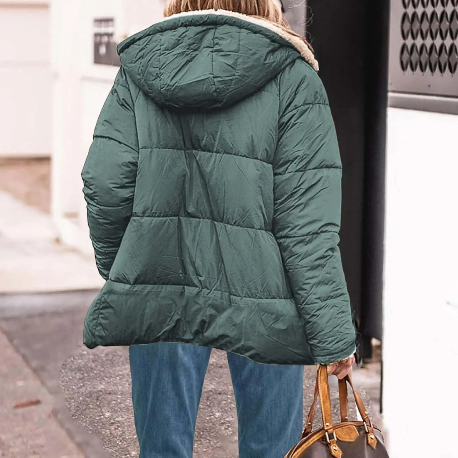 Womens Winter Coats Fleece Lined Thicken Puffer Jackets Sherpa Warm Waterproof Parka Outwear With Fur Hood