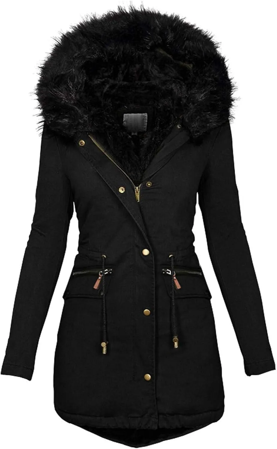 Womens Winter Coats Fleece Thicken Overcoats Warm Trench Coat Furry Windbreaker Warm Cotton Jacket Hood Outerwear