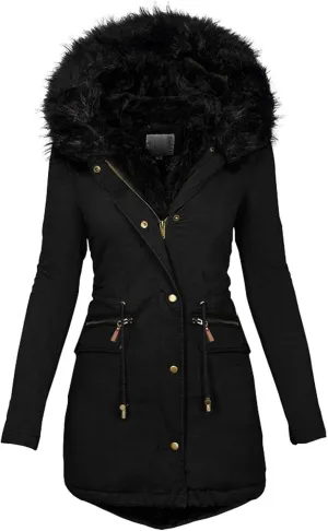 Womens Winter Coats Fleece Thicken Overcoats Warm Trench Coat Furry Windbreaker Warm Cotton Jacket Hood Outerwear
