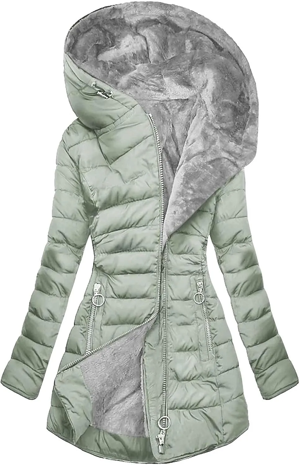 Womens Winter Coats Fuzzy Sherpa Lined Plus Size Down Coats Thicken Fleece Warm Jackets Puffer Coats Parkas with Hood