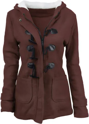 Womens Winter Coats Plus Size Warm Sherpa Lined Parkas Jacket Horn Buttons Jacket Puffer Outerwear with Fur Hood