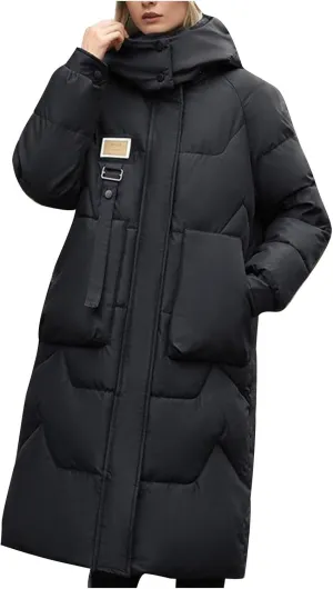 Women's Winter Coats with Hooded Puffer Down Jackets Parka Long Overcoat Warm Cotton Bread Jacket Quilted Outerwear