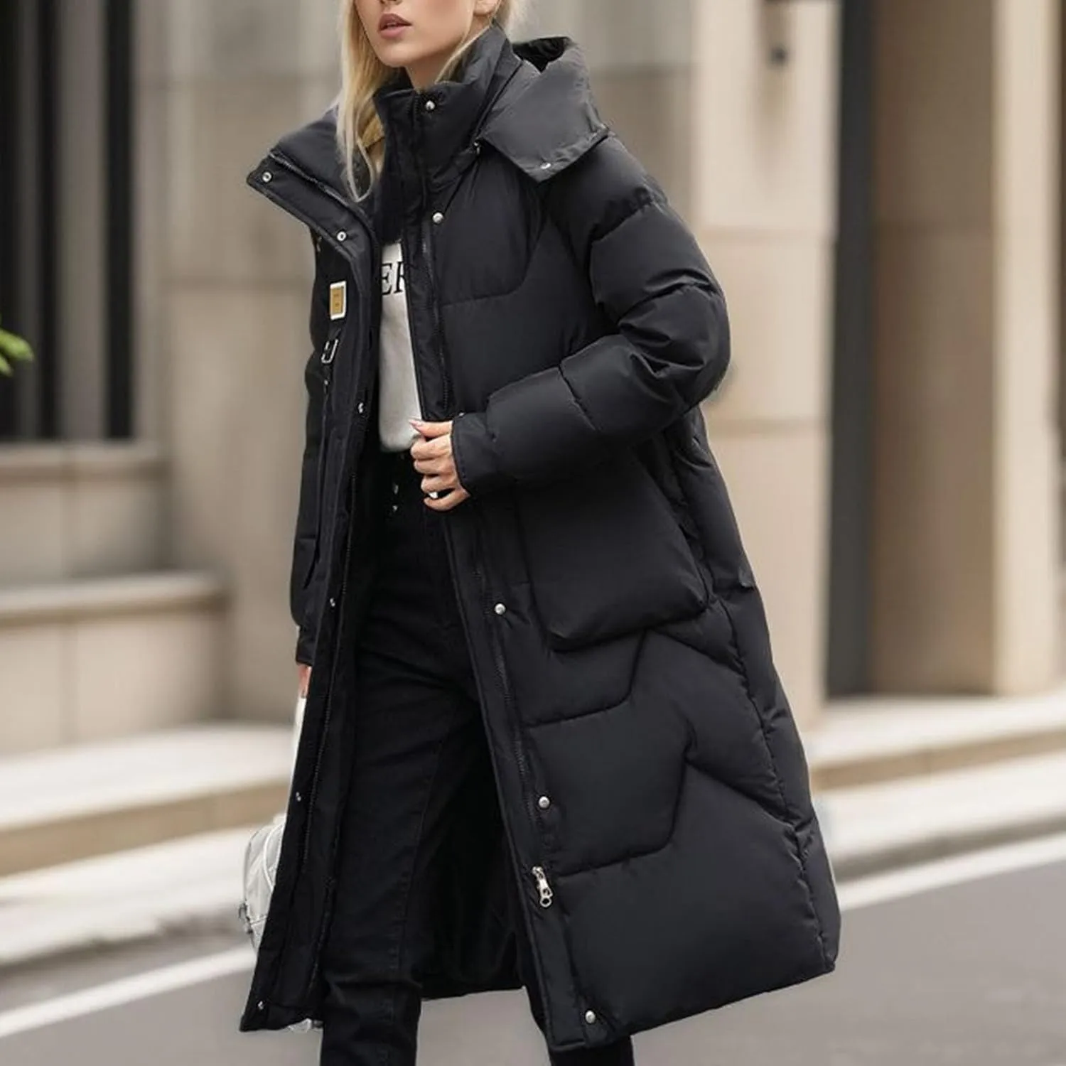 Women's Winter Coats with Hooded Puffer Down Jackets Parka Long Overcoat Warm Cotton Bread Jacket Quilted Outerwear