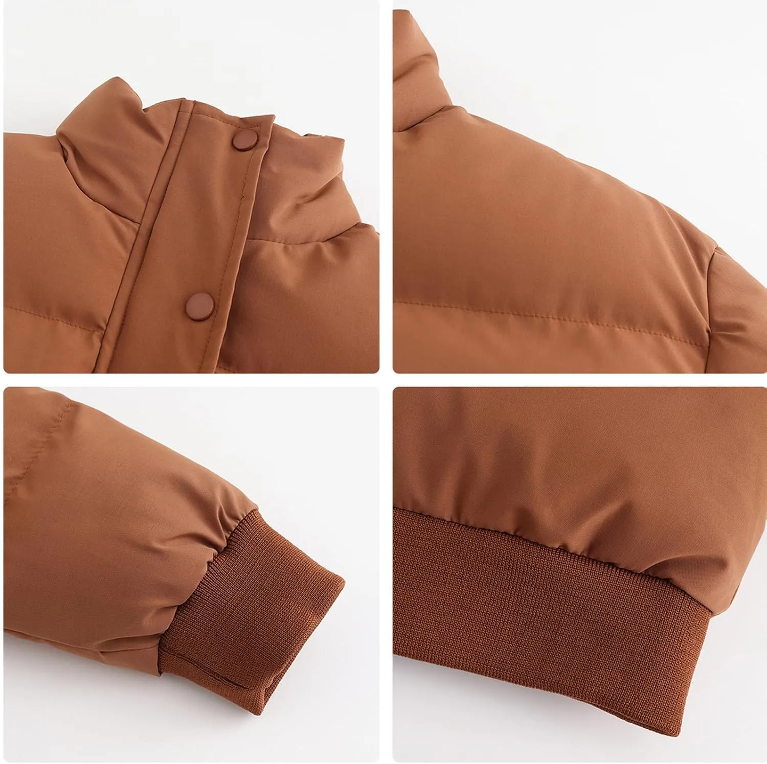 Women's Winter Cropped Puffer Jacket Long Sleeve Oversized Stand Collar Zip-Up Short Down Coat Fashion Solid Outwear