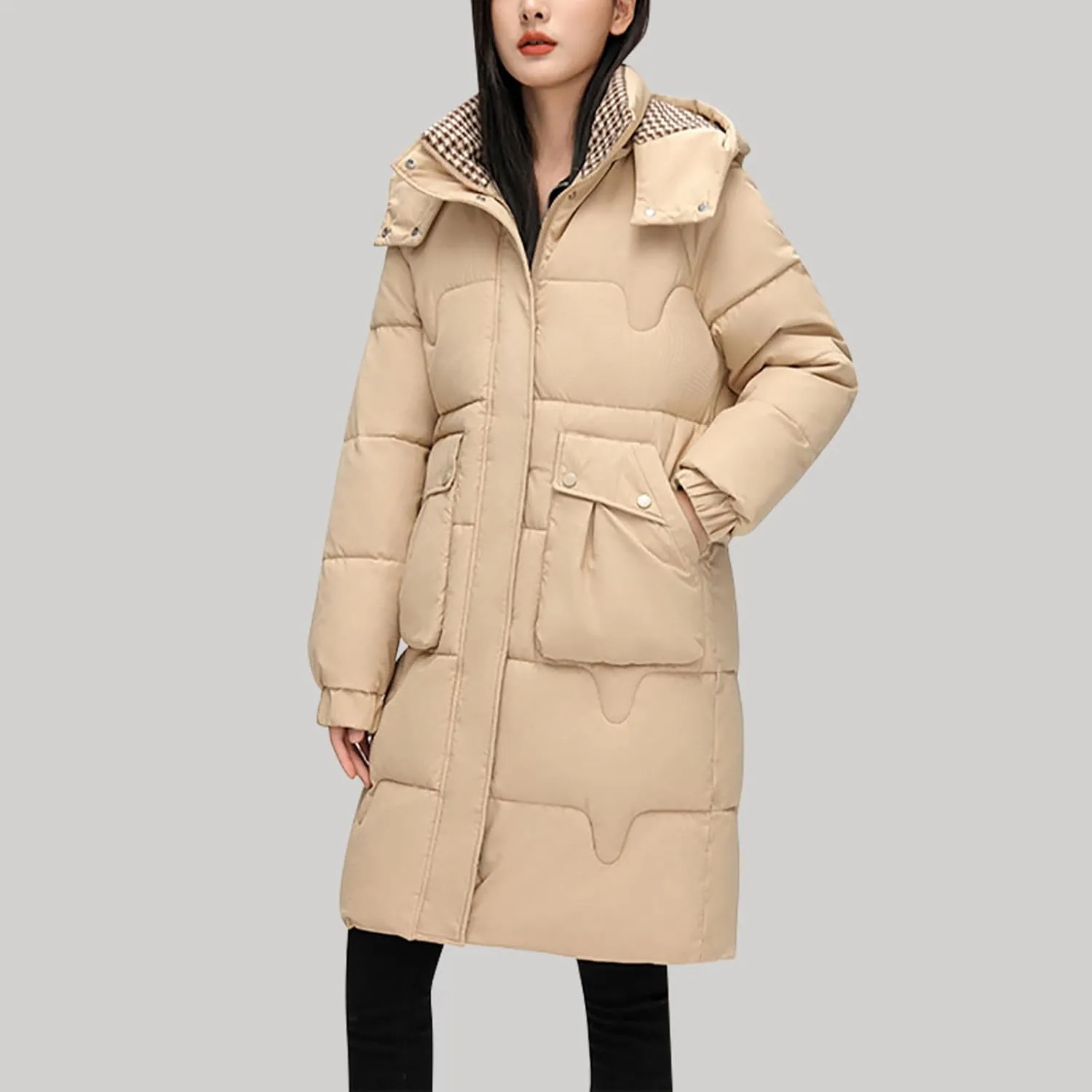 Women's Winter Puffer Coats Mid Length Warm Detachable Hooded Down Jackets Quilted Snow Coats Overcoat Hiking Clothes