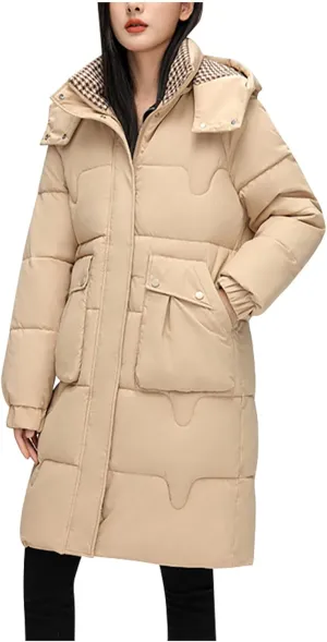 Women's Winter Puffer Coats Mid Length Warm Detachable Hooded Down Jackets Quilted Snow Coats Overcoat Hiking Clothes