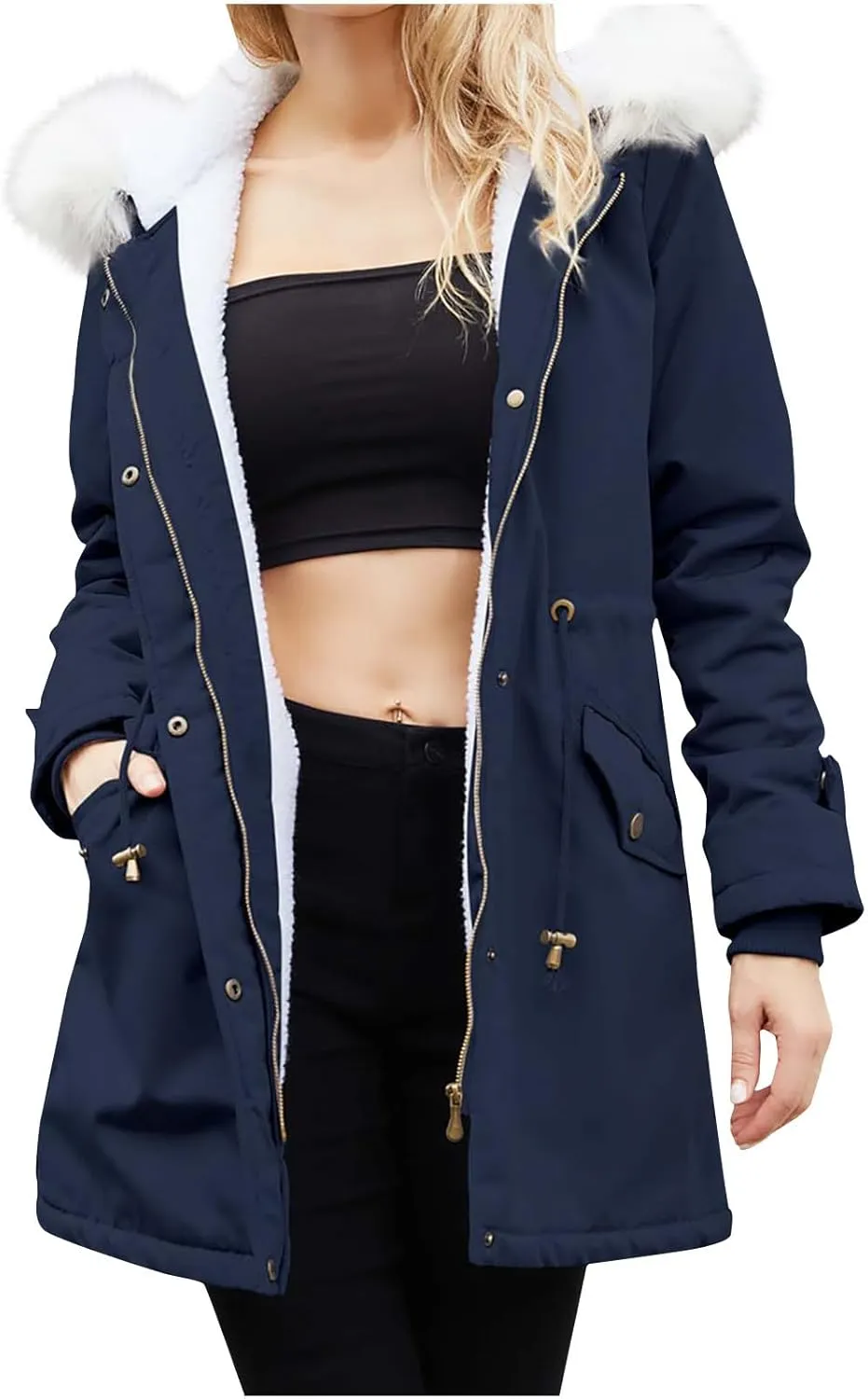 Womens Winter Warm Coat Thicken Puffer Jacket Fuzzy Fleece Lined Parka Oversized Sherpa Outwear With Pockets
