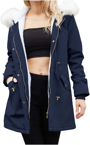 Womens Winter Warm Coat Thicken Puffer Jacket Fuzzy Fleece Lined Parka Oversized Sherpa Outwear With Pockets