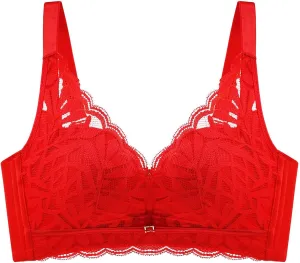 Womens Wirefree Lace Bras Embroidery Bralettes Full Coverage Push Up Brassiere Breathable Sexy Underwear Everyday Bra