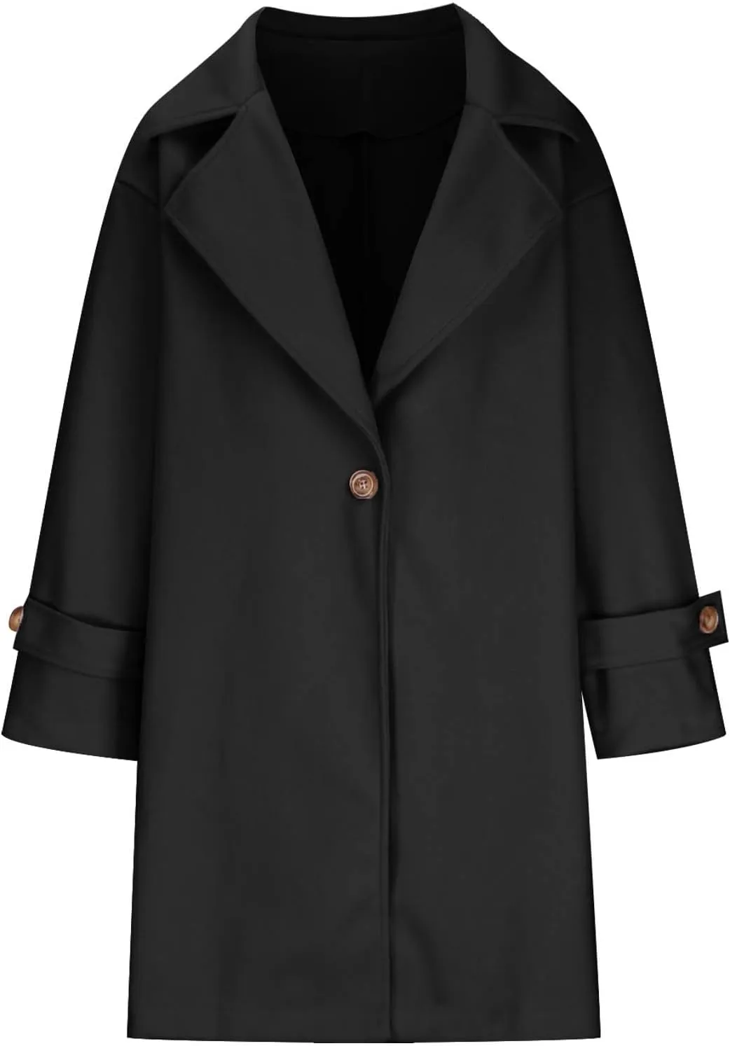 Women's Wool Blend Pea Coat Lapel Button Up Outerwear Trendy Jacket Business Overcoat Long Trench Coats with Pocket