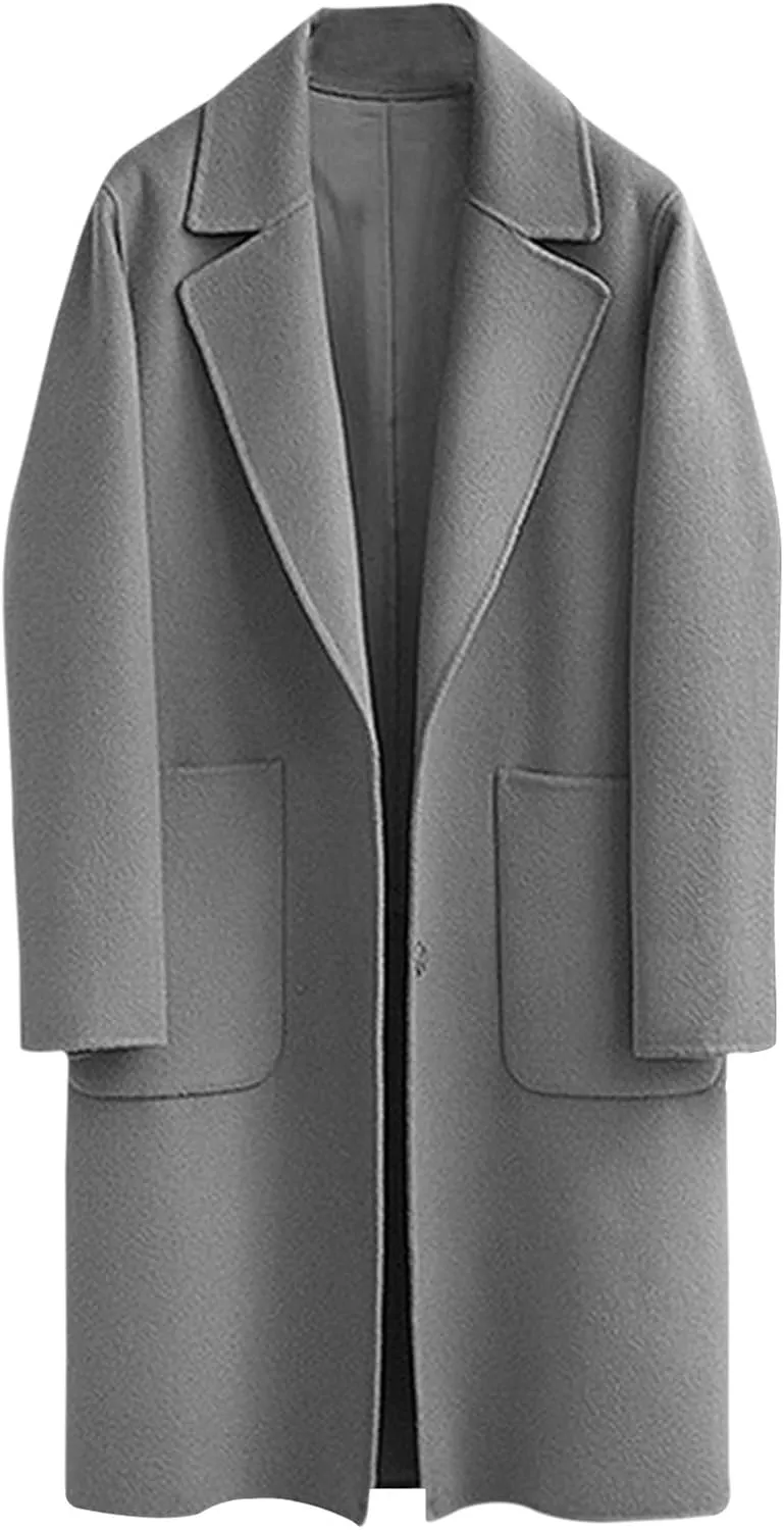 Womens Wool Coats Midi Length Fall Winter Jackets Plus Size Pea Coats Elegant Dress Coats with Pockets Autumn Outwear