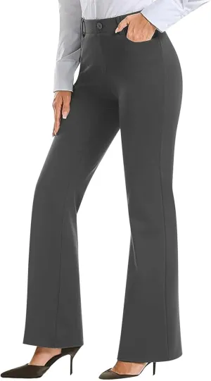 Work Pants Women Business Casual Dress Pants Trousers Bootcut Pants with Pockets Ladies High Waisted Office Pants