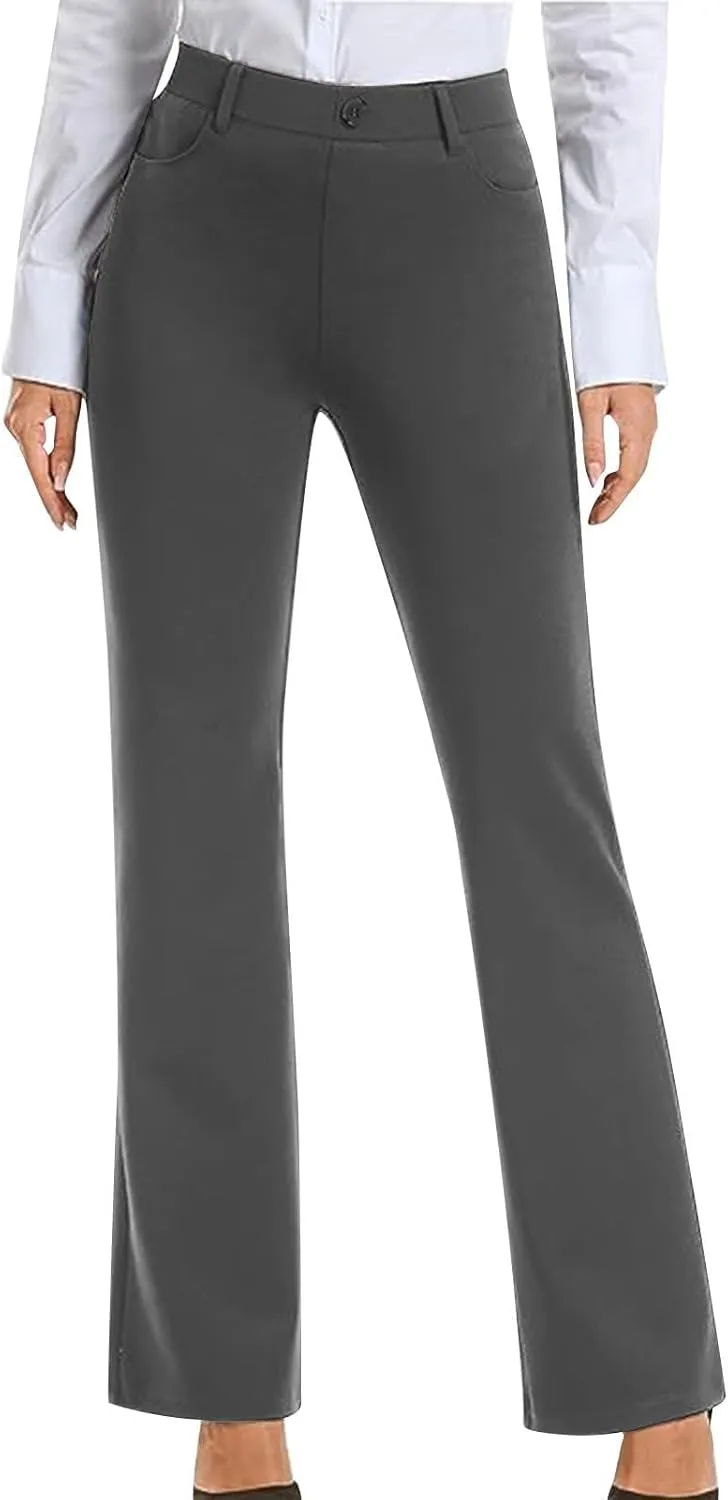 Work Pants Women Business Casual Dress Pants Trousers Bootcut Pants with Pockets Ladies High Waisted Office Pants