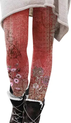 Workout Leggings for Women Seamless Vintage Printed Tights Womens Holiday Legging Yoga Pants Halloween
