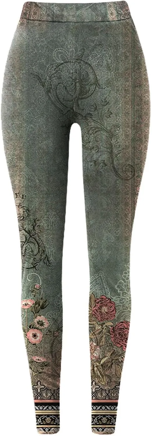 Workout Leggings for Women Seamless Vintage Printed Tights Womens Holiday Legging Yoga Pants Halloween