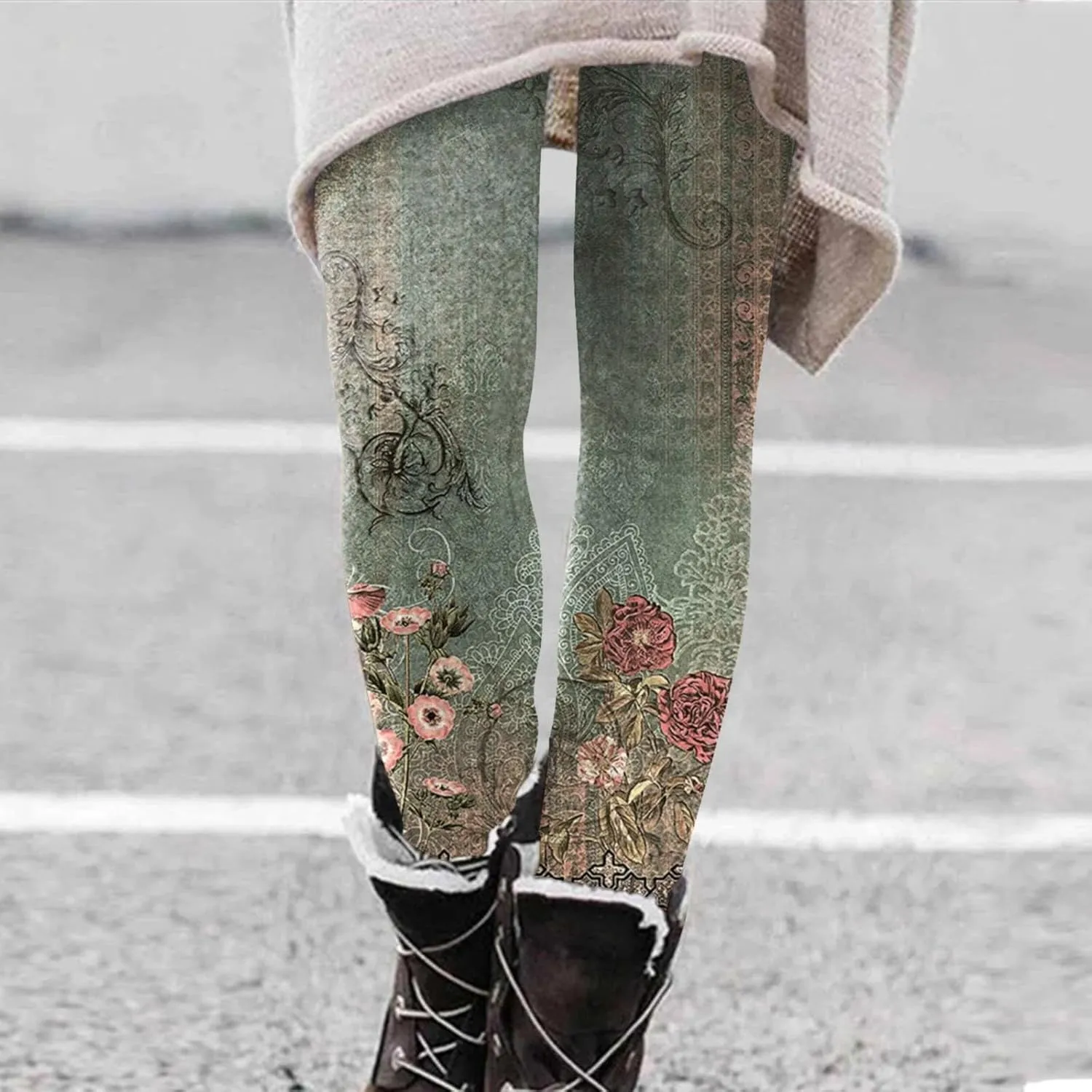 Workout Leggings for Women Seamless Vintage Printed Tights Womens Holiday Legging Yoga Pants Halloween
