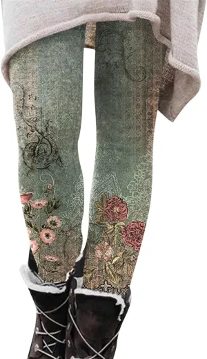 Workout Leggings for Women Seamless Vintage Printed Tights Womens Holiday Legging Yoga Pants Halloween