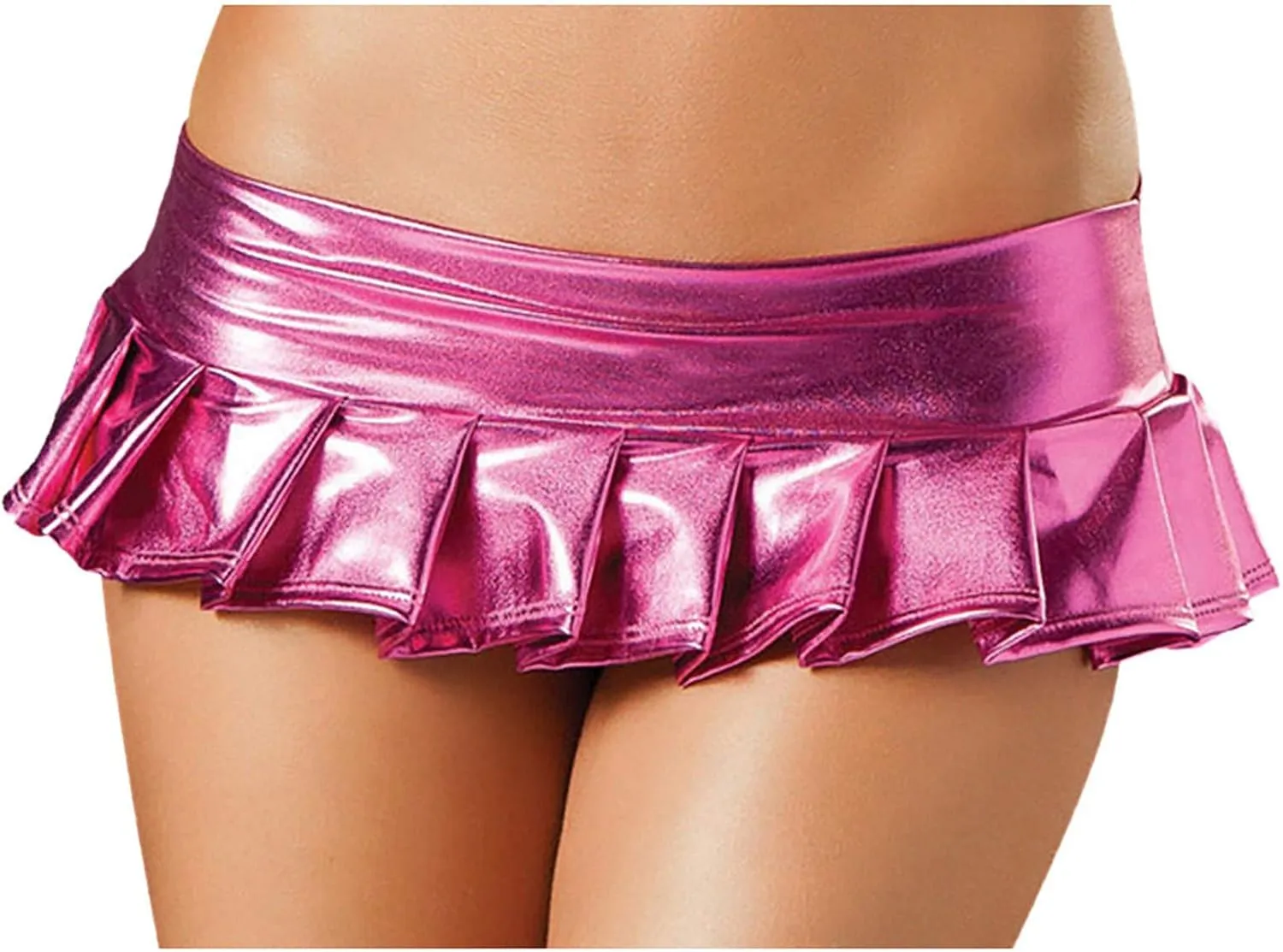 WUAI Womens Leather Wet Look Mini Skirt Shiny Metallic Liquid Pleated Party Bodycon Mini Skirt Dress Clubwear