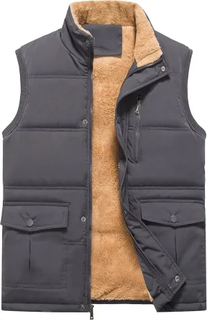 XinYangNi Mens Winter Vests Outerwear Fleece Lined Puffer Vest Warm Casual Quilted Vest Bubble Sherpa Vest Jacket