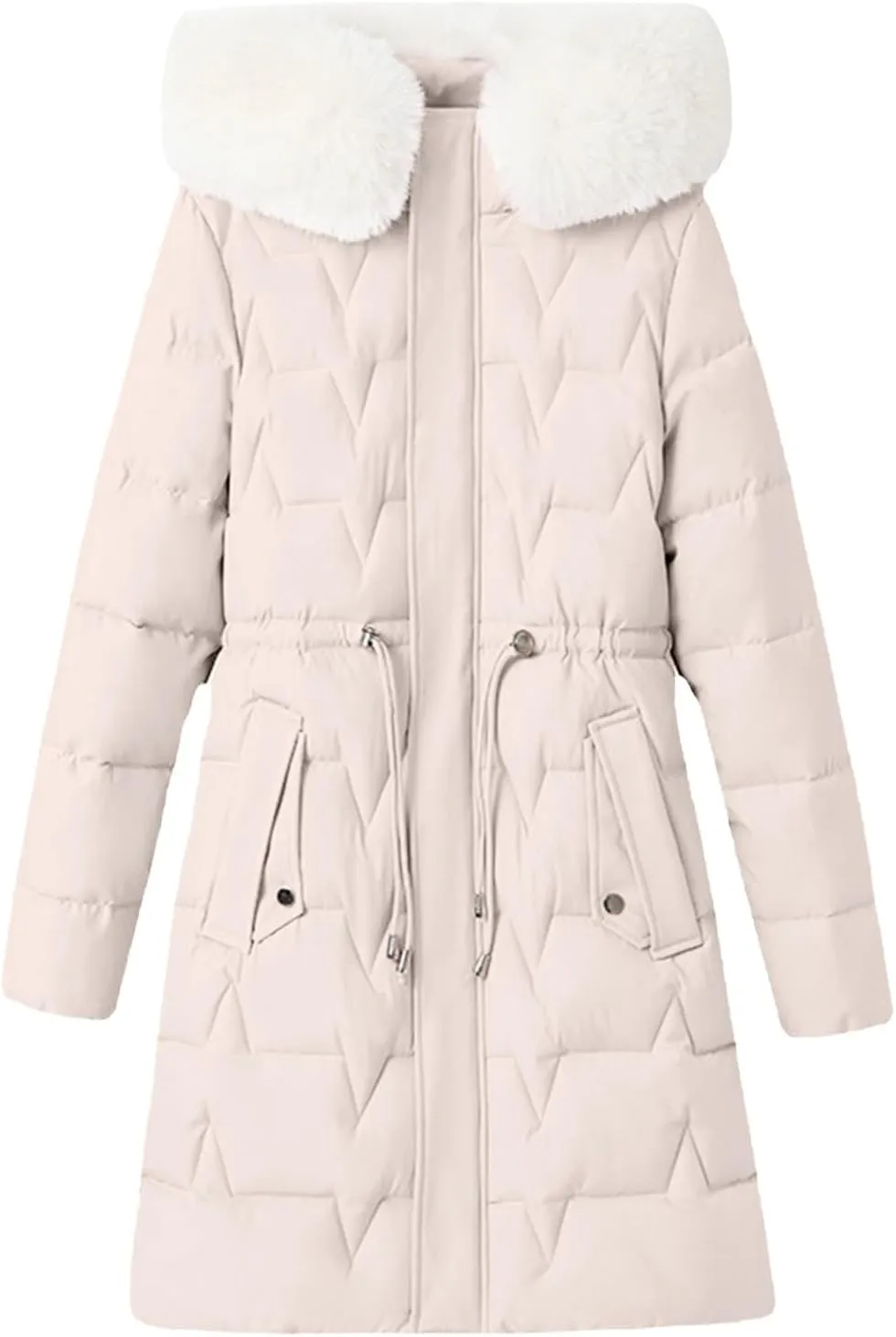 XOWRTE Puffer Jackets for Women Mid Length Fashion Winter Warm Parka Coat Quilted Down Coat with Faux Olive Coats