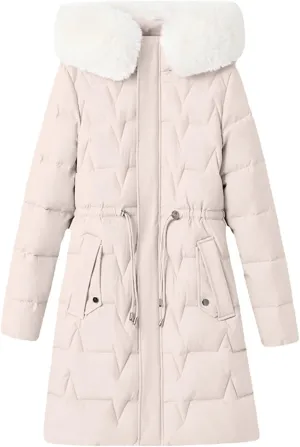 XOWRTE Puffer Jackets for Women Mid Length Fashion Winter Warm Parka Coat Quilted Down Coat with Faux Olive Coats