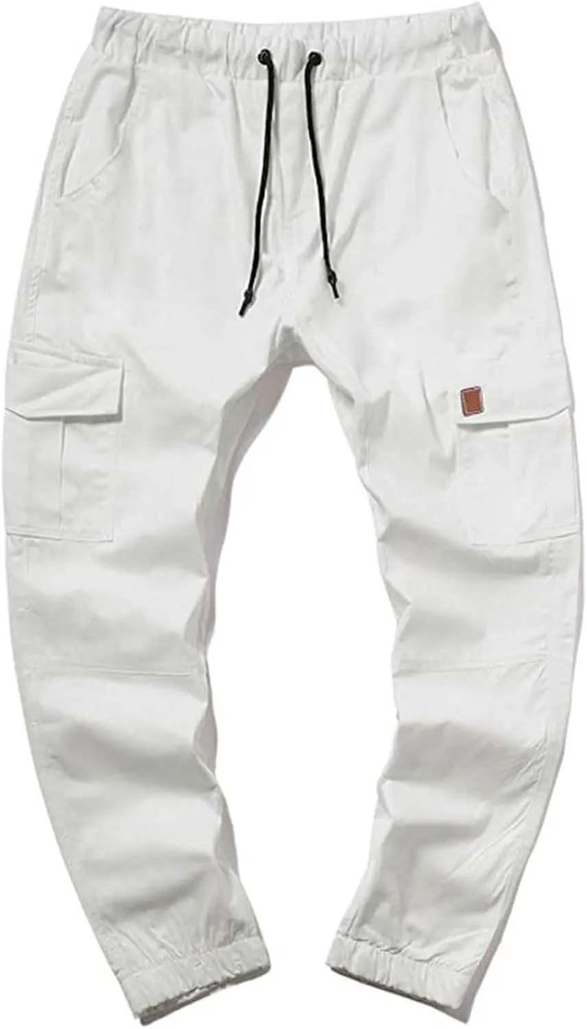 XUNRYAN Cargo Pants Men with Multi Pockets Casual Sweatpants Drawstring Joggers Outdoor Hiking Fishing Pants Activewear