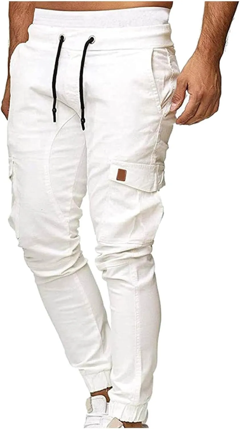XUNRYAN Cargo Pants Men with Multi Pockets Casual Sweatpants Drawstring Joggers Outdoor Hiking Fishing Pants Activewear