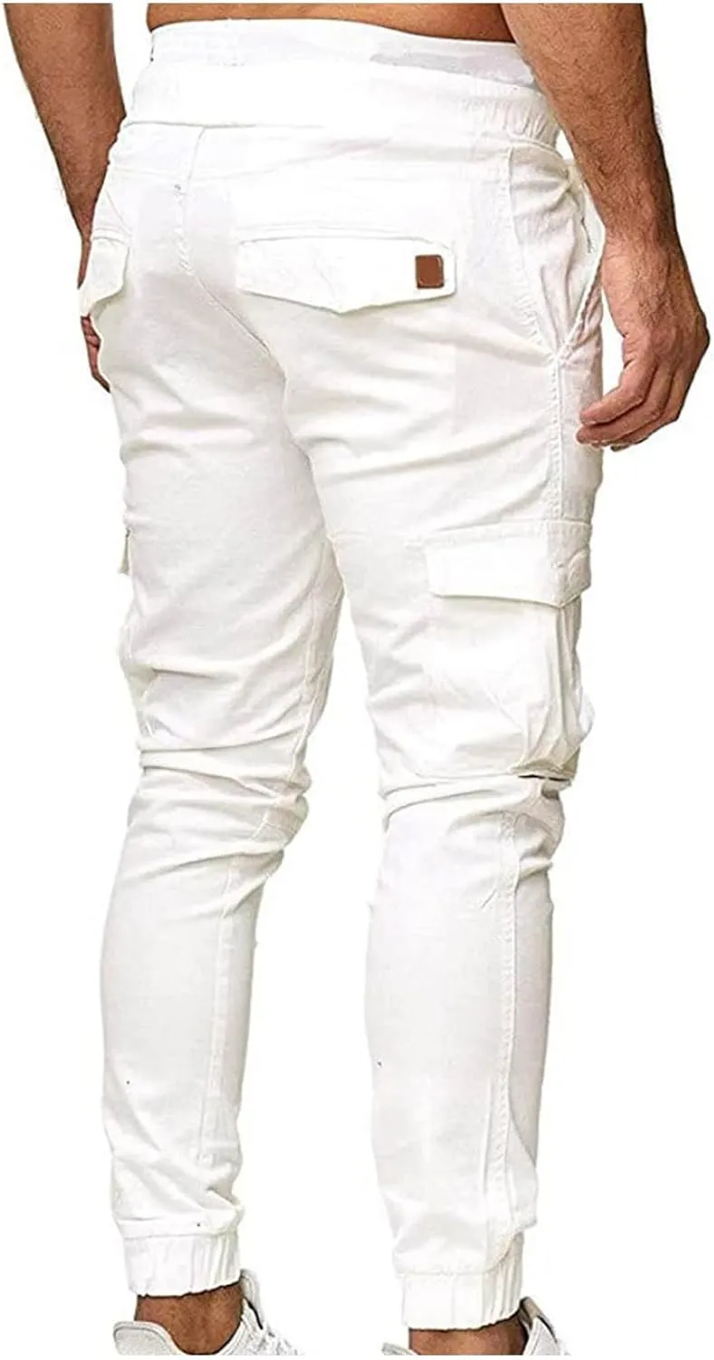 XUNRYAN Cargo Pants Men with Multi Pockets Casual Sweatpants Drawstring Joggers Outdoor Hiking Fishing Pants Activewear