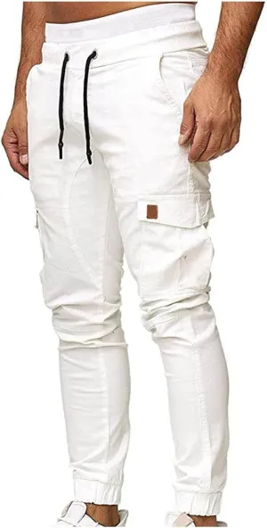 XUNRYAN Cargo Pants Men with Multi Pockets Casual Sweatpants Drawstring Joggers Outdoor Hiking Fishing Pants Activewear
