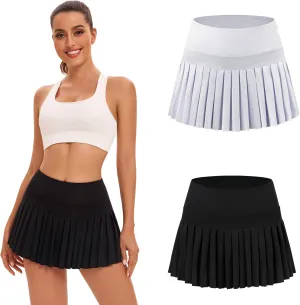 Yknktstc 2 Piece Tennis Skirt for Women with Pockets High Waist Athletic Shorts Pleated Sports Golf Skorts