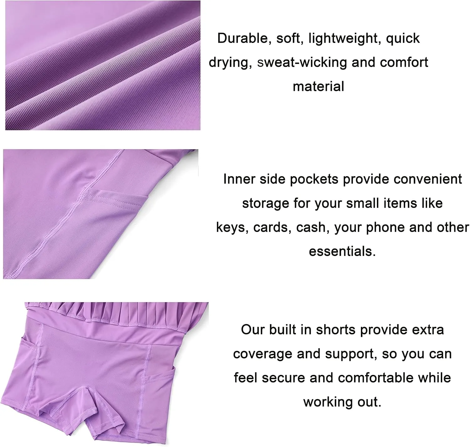 Yknktstc 2 Piece Tennis Skirt for Women with Pockets High Waist Athletic Shorts Pleated Sports Golf Skorts