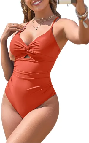 ZAFUL Women's One Piece Swimsuits Cut Out Tummy Control Twist Front Bathing Suit Sexy Tie Back Push Up Slimming Swimwear