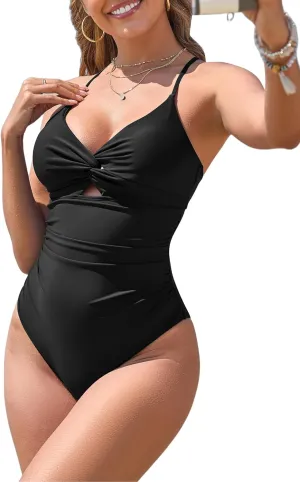 ZAFUL Women's One Piece Swimsuits Cut Out Tummy Control Twist Front Bathing Suit Sexy Tie Back Push Up Slimming Swimwear