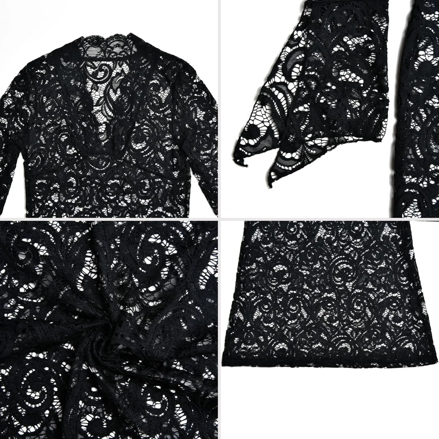 ZGMYC Women's Elegant Floral Lace Maxi Dress Sexy See Through Long Sleeve Evening Dress Party Cocktail Dress Beach Cover Ups