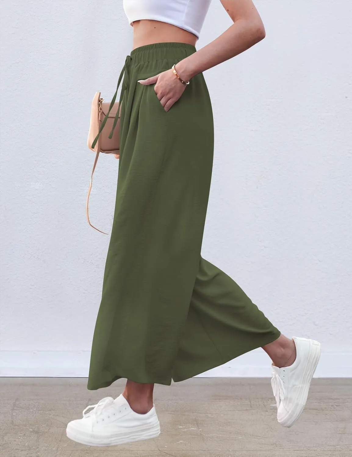 ZJCT Wide Leg Palazzo Pants for Women Summer Beach Pants Flowy Loose Casual Lounge Pajama Yoga Pants with Pockets
