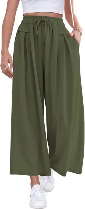ZJCT Wide Leg Palazzo Pants for Women Summer Beach Pants Flowy Loose Casual Lounge Pajama Yoga Pants with Pockets